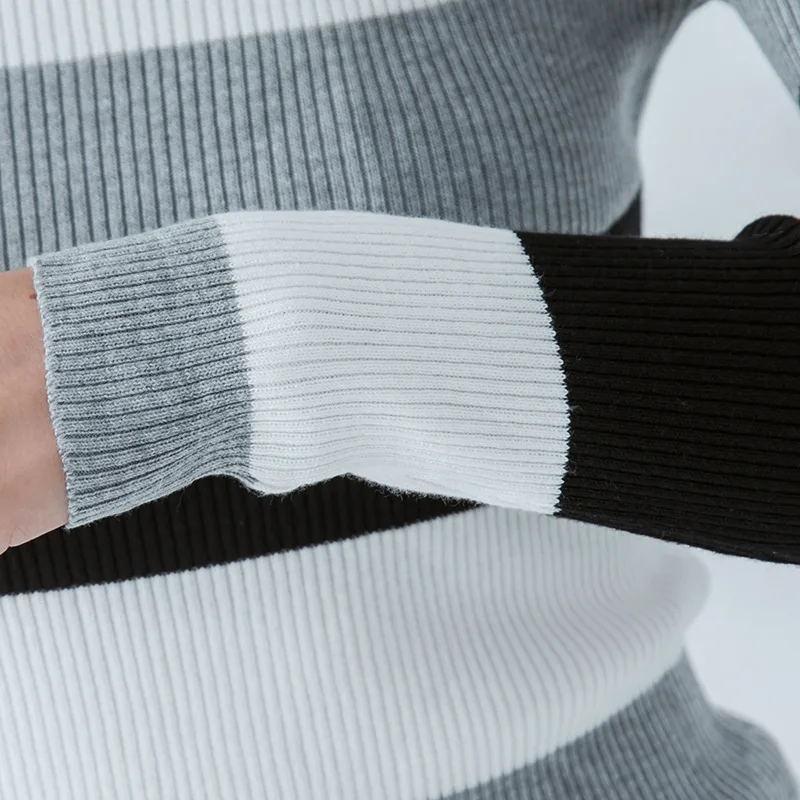 Женский полосатый свитер GOPLUS с круглым вырезом облегающий трикотажный