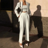casual high waist straight pants for women spring autumn new female white suits pants ladies long trousers blazer elegant pants