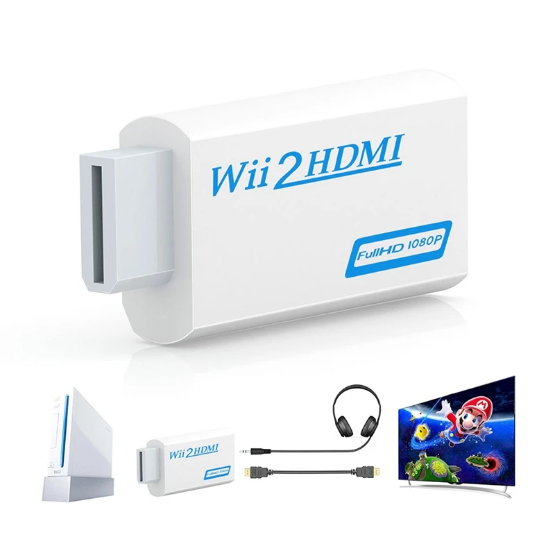 2 упаковки адаптер HDMI для Wii Full HD 1080P преобразователь 3 5 мм o ПК HDTV монитора