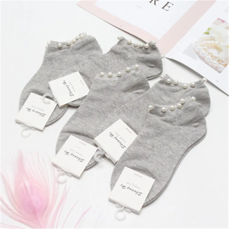 1 пара летних удобных женских Хлопковых Носков ярких цветов с имитацией жемчуга