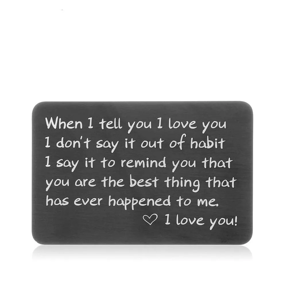 

Love Stainless Steel Engraved Wallet Black Cards Inserts for Valentine Gifts to Him Husband Men Groom DIY Customized Wholesale