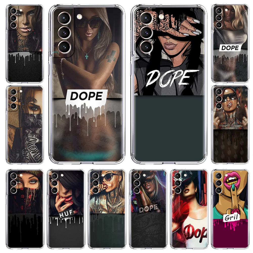 

Girl Cover for Samsung Galaxy S20 FE S21 Ultra S10 S10E Note 10 20 Lite Plus Transparent Soft Phone Case Silicone TPU Bag