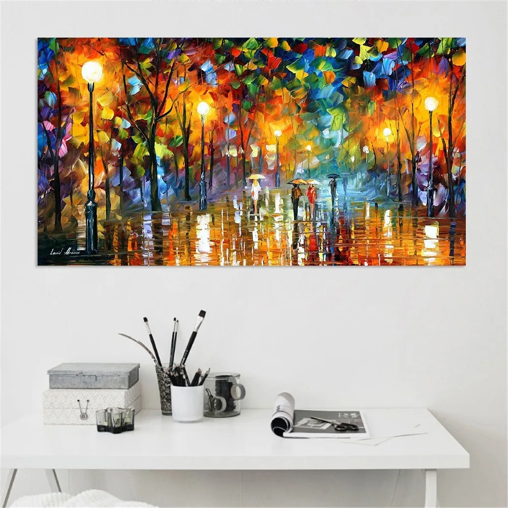 

Abstract Umbrella Passerby Streetscape Oil Painting Lover Rain Day Stroll Posters Home Decor Wall Art Canvas Painting Pictures