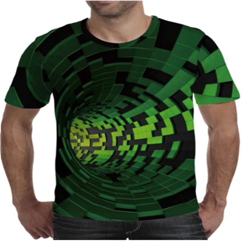 

Men's 3D Short Sleeve T-shirt 3D Psychedelic Tunnel Green Casual Top T-shirt Men Casual Round Neck Streetwear