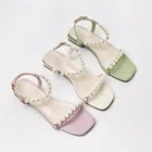 2021 г. Новые туфли на плоской подошве женские босоножки белые жемчужные дизайнерские вечерние туфли из искусственной кожи на низком каблуке с пряжкой и ремешком Ytmtloy Sadalias Femininas