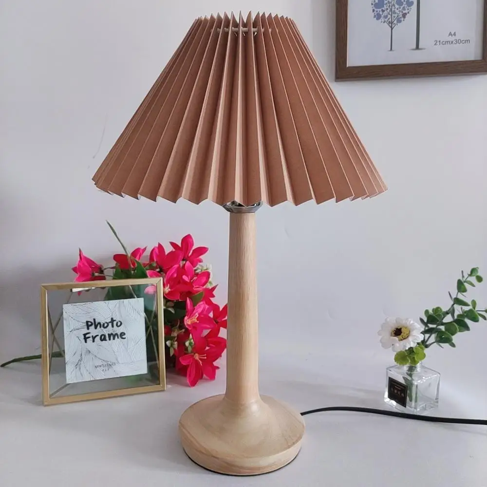 

Among us free 12W 3 color bulb Ins Korean solid wood simple versatile bedroom bedside cabinet kitchen table lamp for study