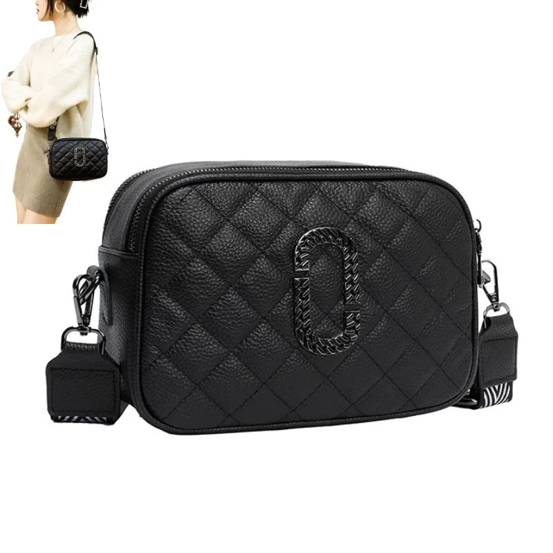 

Black Applique Double Zipper Lingge Genuine Leather Women's Shoulder Bag Designer Handbags Casual Fashion Brand Crossbody Bags