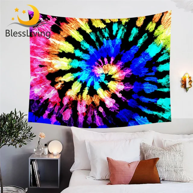 BlessLiving Colorful Tie Dye Tapestry Luxury Watercolor Blooming Decorative Wall Hanging Stylish Wall Carpet Home Decoration 1