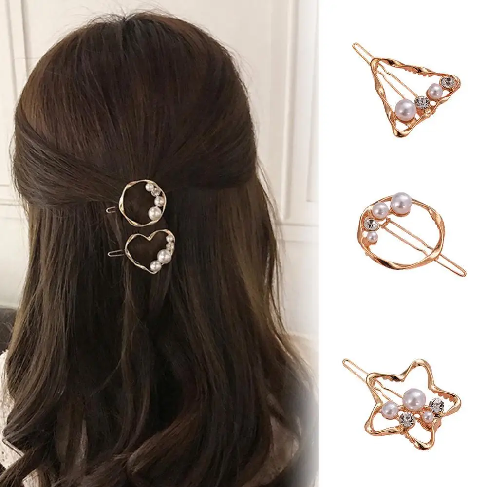 

Women Fashion Faux Pearl Heart Geometrical Hair Clip Bang Hairpin Bobby Pin Gift