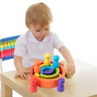 Деревянные радужные пазлы-гнезда, игра для укладки, обучающая игрушка, геометрический строительный блок Монтессори, развивающие игрушки для детей, подарок для малыша