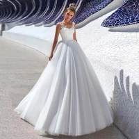 vestido de noiva tulle wedding dress sleeveless bridal gowns top lace appliques custom made back button bride dresses