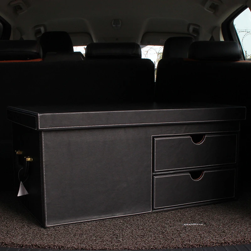 Beste 1x Voor Auto Suv Hoge Kwaliteit Luxe Opslag Kofferbak Footlocker Travel Organizer Box Dorm Bagage Borst