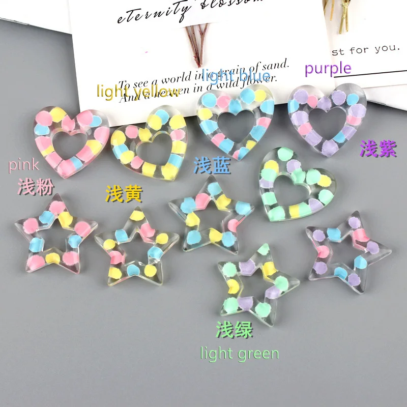 

10Pcs Miniature Hollow Lovely Heart Star Flatback Resins DIY Jewelry Necklace Hair Phone Accessories Resin Cabochons Decoration