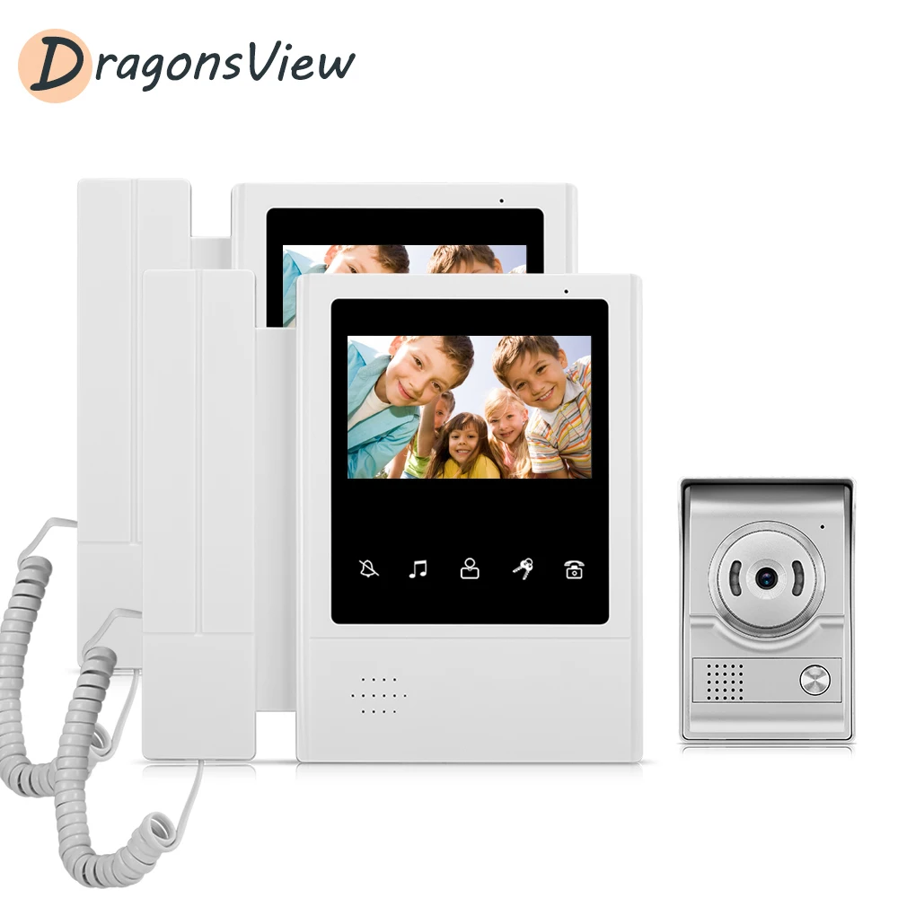 Система видеодомофона DragonsView 4 3 дюйма 2 монитора 1 камера для дома или