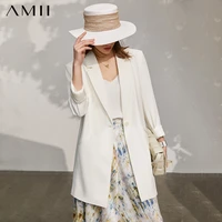 amii minimalism spring new womens jacket offical lady solid lapel single button loose female coat causal blazer women 12130197