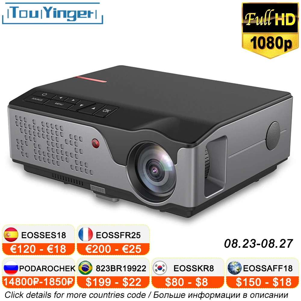 Проектор Touyinger Full HD 1080P RD826 TD96 Android Wi Fi светодиодный проектор Родной 1920x1080P 3D
