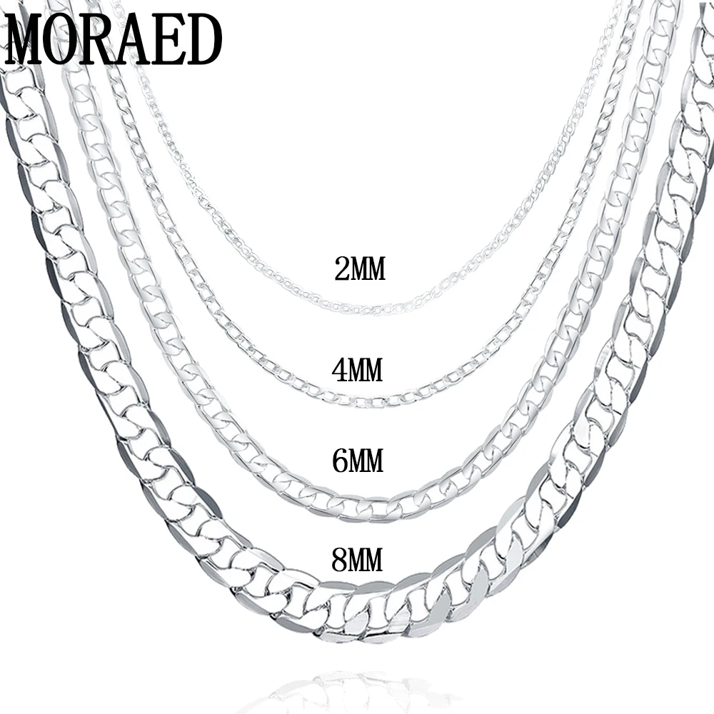 

Classic 925 Silver 2MM/4MM/6MM/8MM Italian Cuban Curb Chain Necklace Woman Man Solid Silver Figaro Chain Necklace Trendy Jewelry
