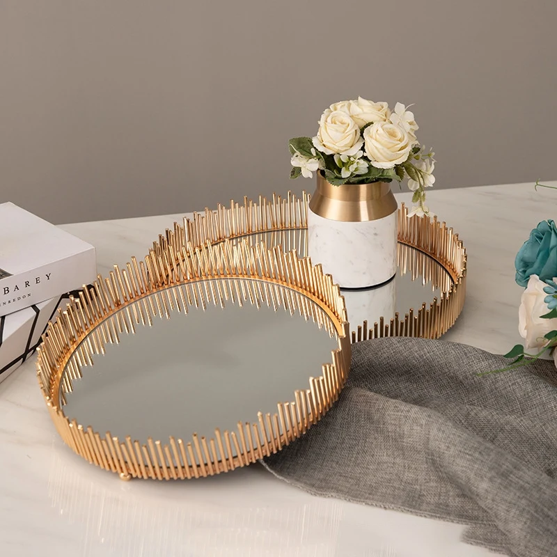

Promotion! European Glass Mirror Metal Tray Living Room Exhibition Hall Jewelry Cosmetic Dessert Display Stand Photography Prop
