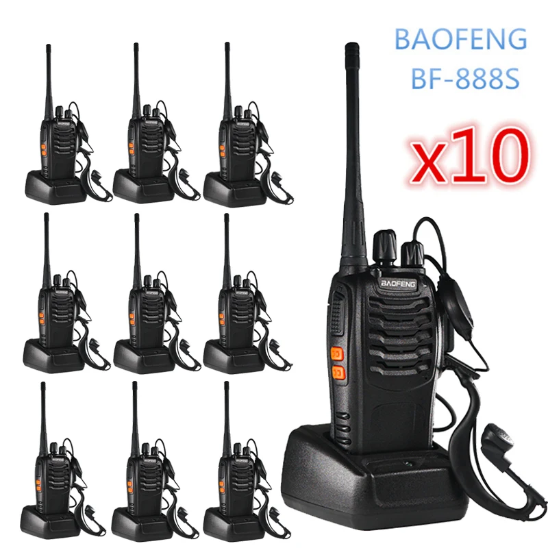 With earphone 10 шт Baofeng BF-888S рация 888s 5W 16 каналов 400-470MHz UHF FM приемопередатчик двухстороннее радио Comunicador открытый гоночный - Цвет: With earphone