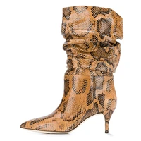 2021 autumn winter fashion woman pointy toe ankle boots thin high heel snake print boots slip on short boots