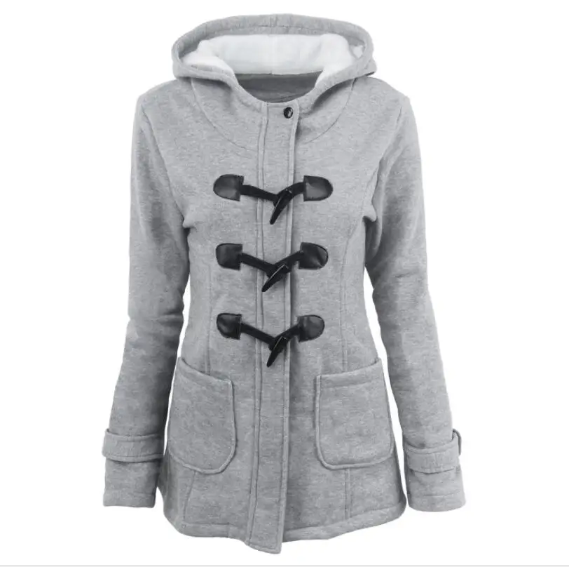 

s-6x2018 autumn and winter explosions Fashion slim hooded cotton blend horn buckle in the long coat cotton coat women