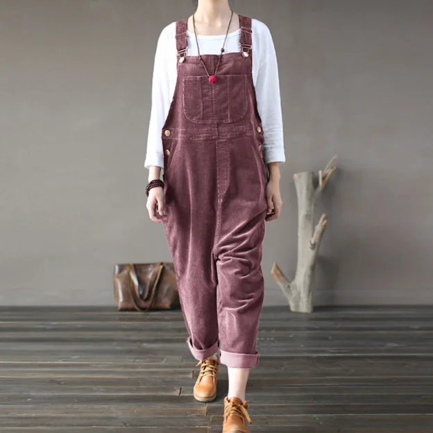 aftan Corduroy Overalls Womens Jumpsuits 2022 Autumn Harem Pants Casual Long Pantalon Palazzo Female Button Rompers Playsuit