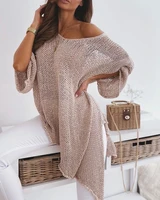 hot sale loose knit sweater women oversized pullover pullover twisted v neck sweater fashion all match apricot top