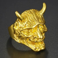 gold color double horned beast mens opening ring rock punk fashion exaggerated party anniversary rings jewelry gift hot sale