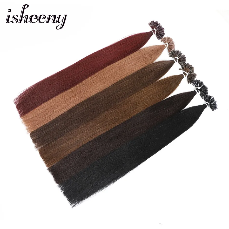 Isheeny 1" 18" 2" Remy fusion волосы для наращивания прямые 25 прядей для ногтей u-образные человеческие волосы 11 цветов