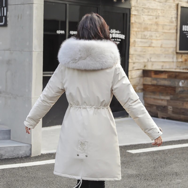 Шерстяная подкладка зимняя длинная куртка для женщин плюс размер тонкая с