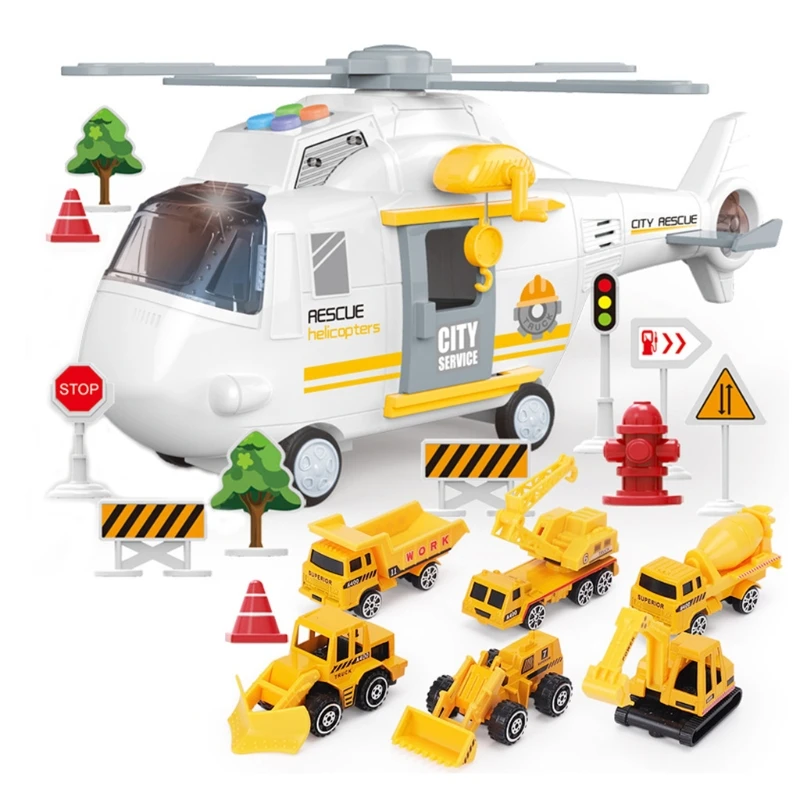 

Aircraft Car Toys Set Music Lights Simulation Helicopter with Vehicles Kids Gift