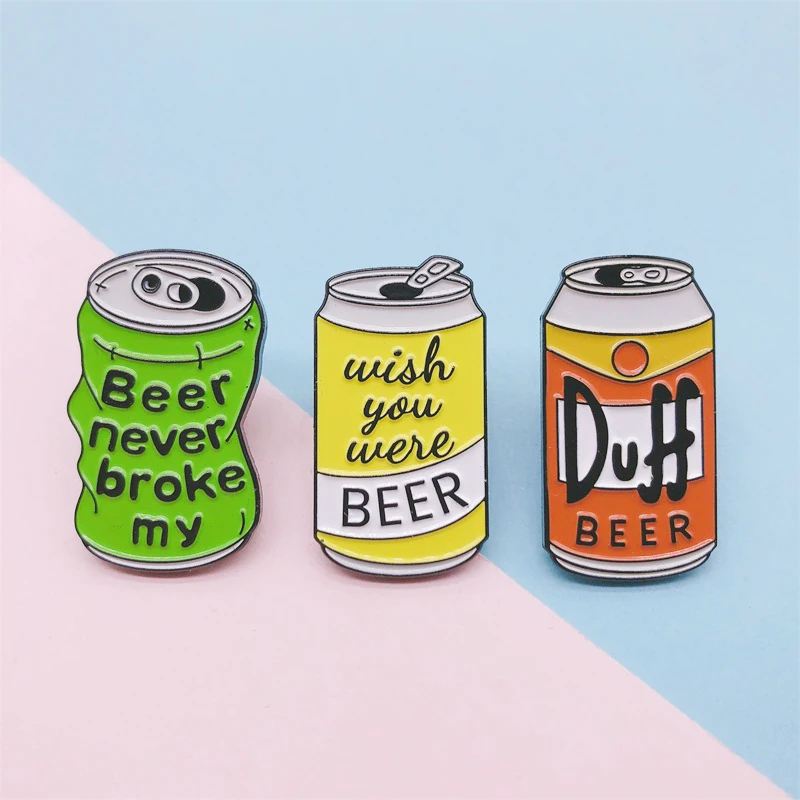 Креативная забавная эмалированная брошь в форме банок пива Значки из сплава