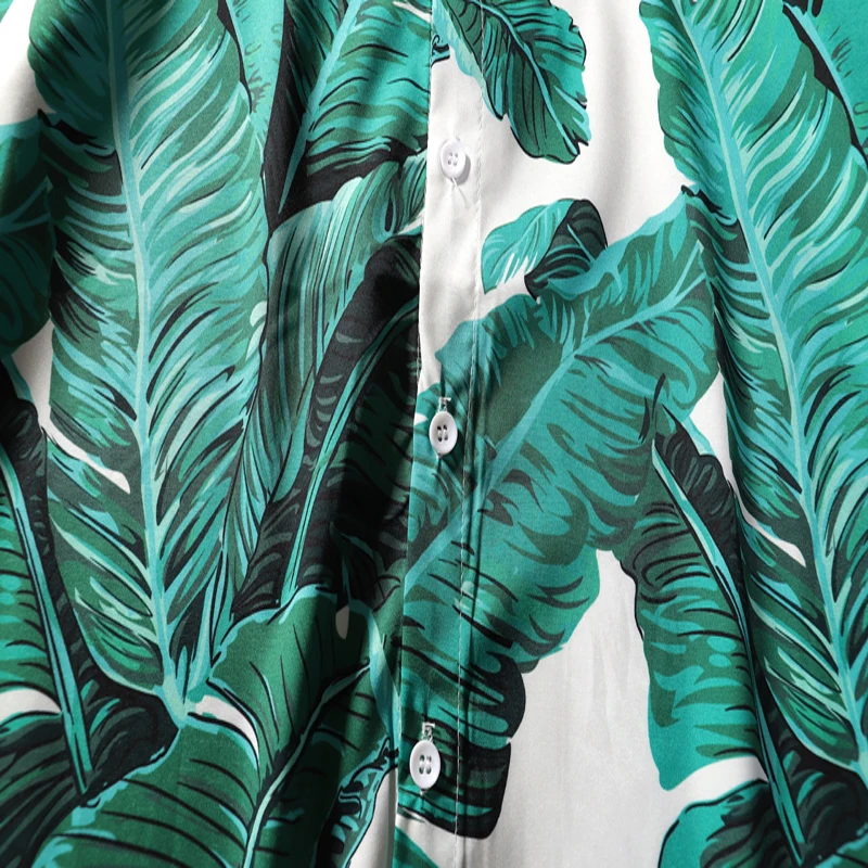 

Hawaiian Style Seaside Holiday Shirts Men Women High-Quality Banana Leaves Casual Loose Short-Sleeved Beach Shirts