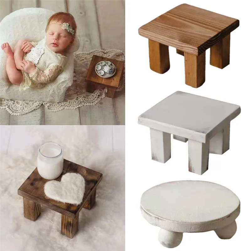 

Newborn Photography Props Tea Desk Handmade Wooden Baby Small Coffee Table Infant Foto Fotografia Posing Accessories
