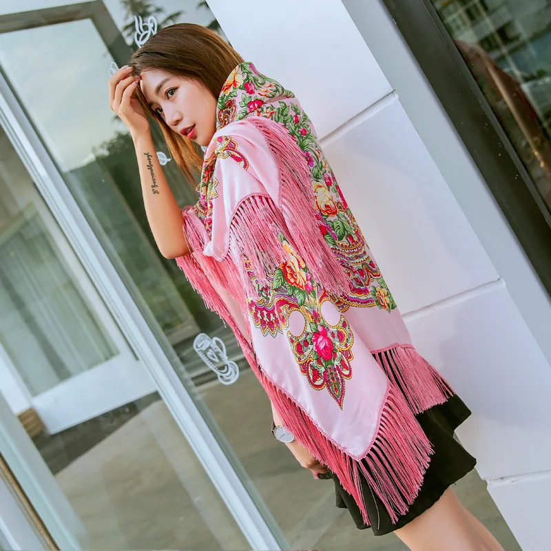 New Russia National Oversize 135x135cm Women Printing Four Sides Tassel Large Squar Shawl Scarf All-Match headband Bufanda Mujer |