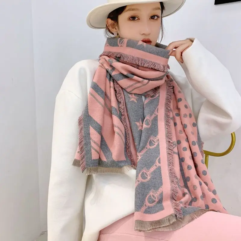 Шарф женский кашемировый двухсторонний цвет в горошек 2019| |