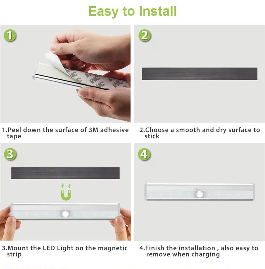 

Led Draadloze Lamp Onder Kast Led Bed Lichten Met Pir Motion Sensor Lamp Keuken Usb Oplaadbare Verlichting Trappen Garderobe