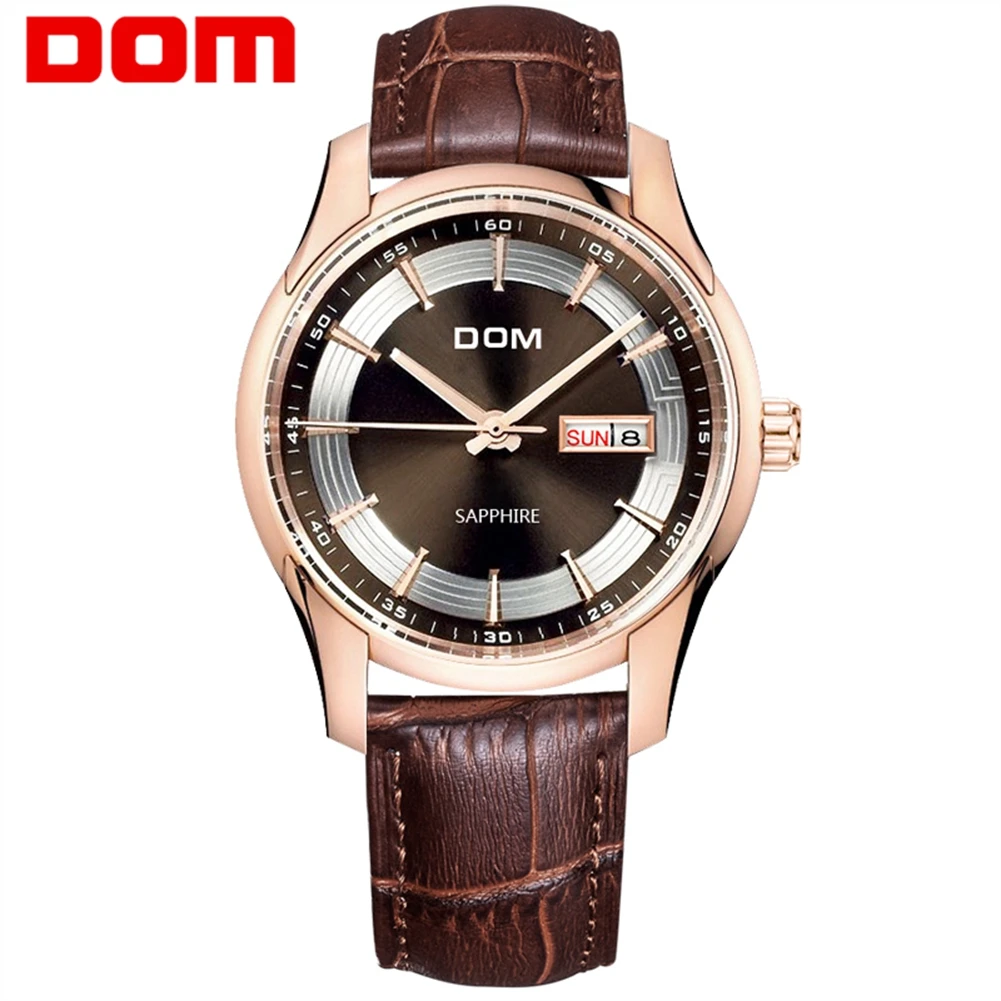 

DOM Men's Analog Quartz Watch Men Ultra Thin Dial Watches Leather Waterproof Fashion WristWatch Gift for Man