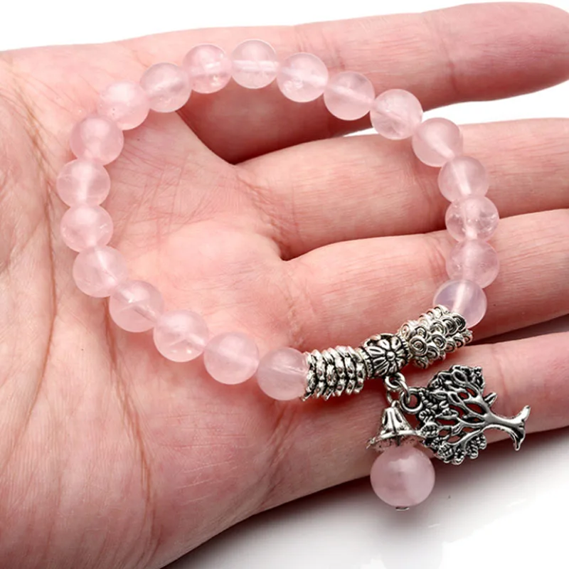 Ayliss натуральный розовый кварцевый браслет с подвеской стрейч деревом жизни |