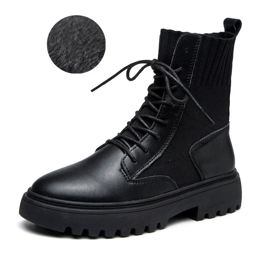 Autumn and winter new Martin boots leather women's stretch thin wild socks z0063 | Обувь