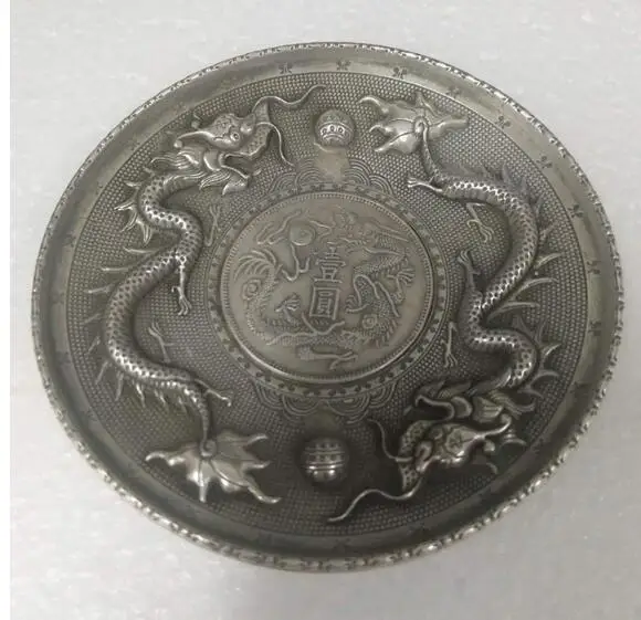 

Винтажный ручной работы чайник Дракон серебряная тарелка изысканное мастерство монеты пластина игры жемчуг Дракон белая медь тату