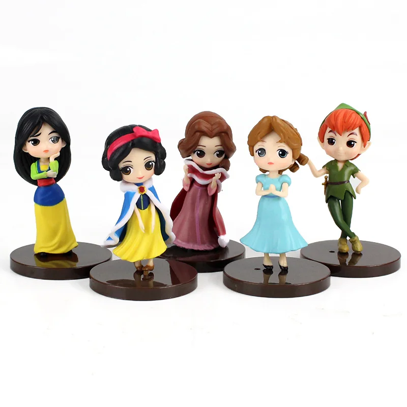 9pcs/Set Q Posket Princess Snow White Cinderella Mulan Tangled Aladdin Moana Peter Pan Sleeping Beauty Figure Model Toys Dolls - купить по