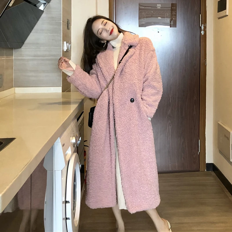 2020 осенне-зимнее пальто из овечьей шерсти с отворотами длинным рукавом свободный