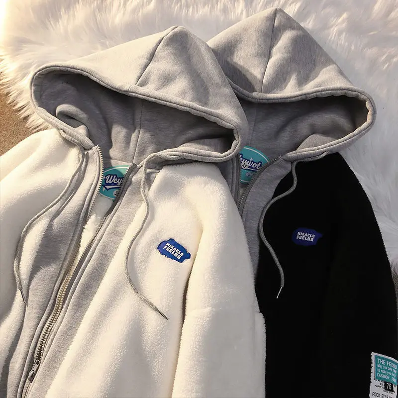 Американская Толстая бархатная толстовка с имитацией двух размера куртка