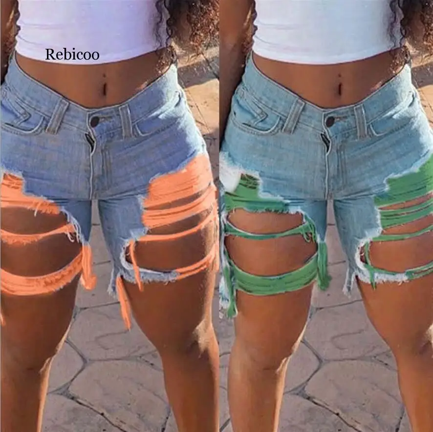 Женские рваные джинсовые шорты с дырками стильные со средней посадкой и