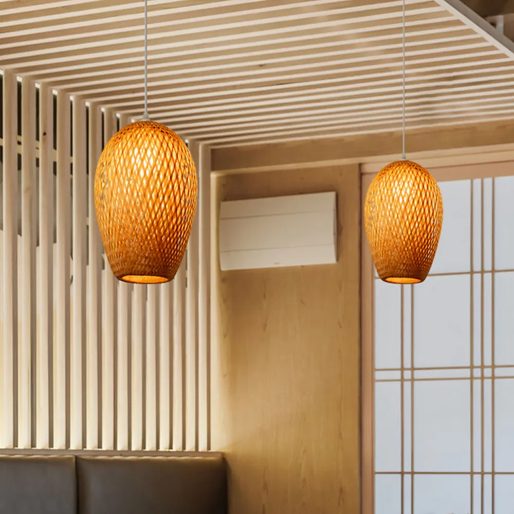

1Pc Bamboo Woven Ceiling Lamp Household Zen Style Light Hanging Lamp Adornment