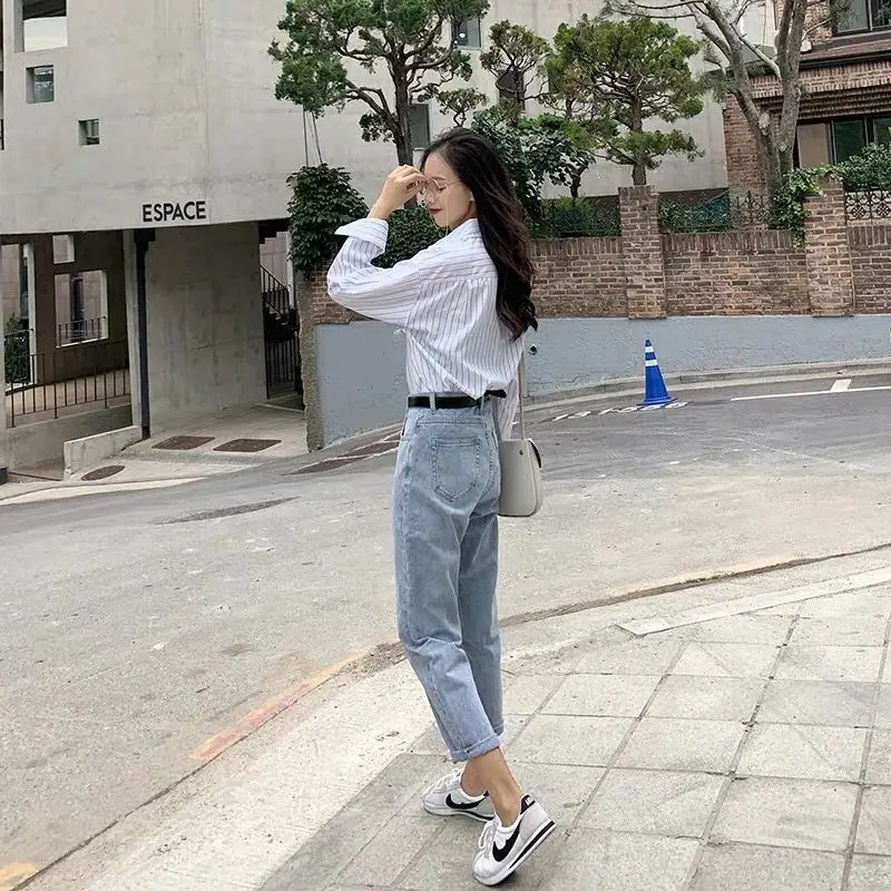 

Light color jeans women's autumn / winter new loose wide leg and small foot nine point Harem Pants