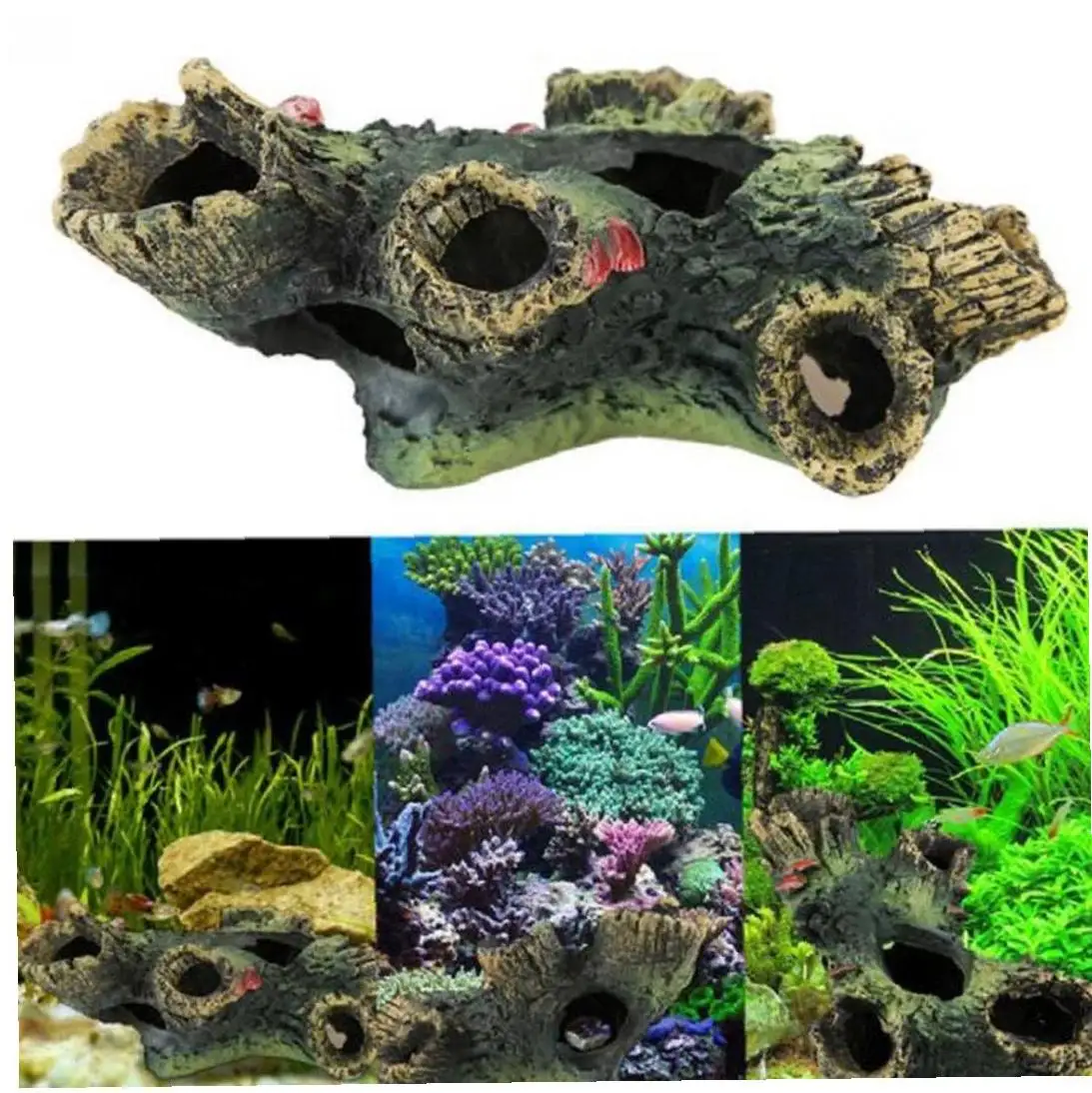 Аквариум ствол дерева смолы рыбы скрывается пещера Декор подводный Пейзаж полый