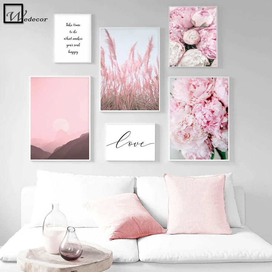 Скандинавский цветочный рисунок розовый цветок пиона холст картина Постер и