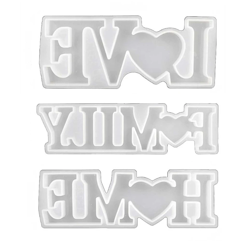

LXAD 3 Pcs LOVE FAMILY HOME English Alphabet Decorations Crystal Epoxy Resin Mold Letter Ornaments Silicone Mould DIY Crafts